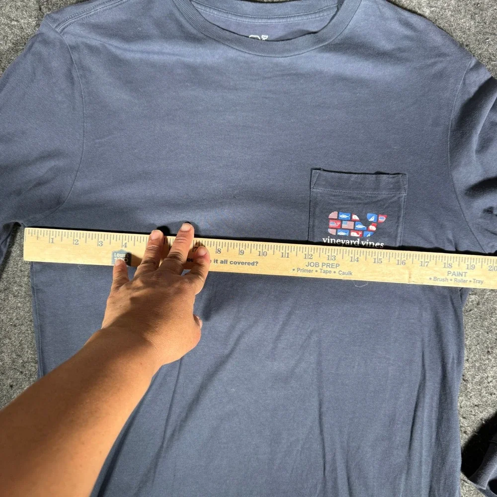 Vineyard Vines Mens Texas Whale‎ Flag Graphic Long Sleeve Pocket T-Shirt Blue S